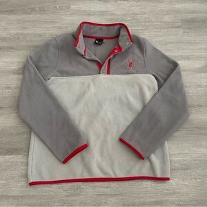 Spyder Mens Snap Button Fleece Pullover Sweater Sweatshirt Steel Grey Red Large